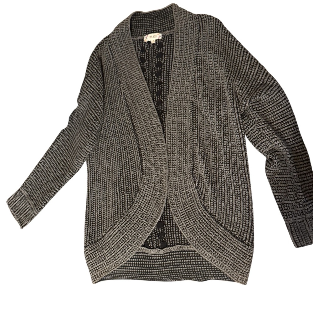 Pink Rose Charcoal Open-Front Cardigan-XL